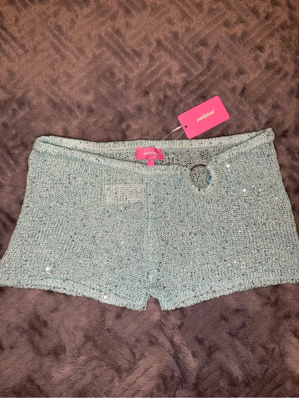 Edikted Sheer Sequin Knit Light Teal Women’s Shorts